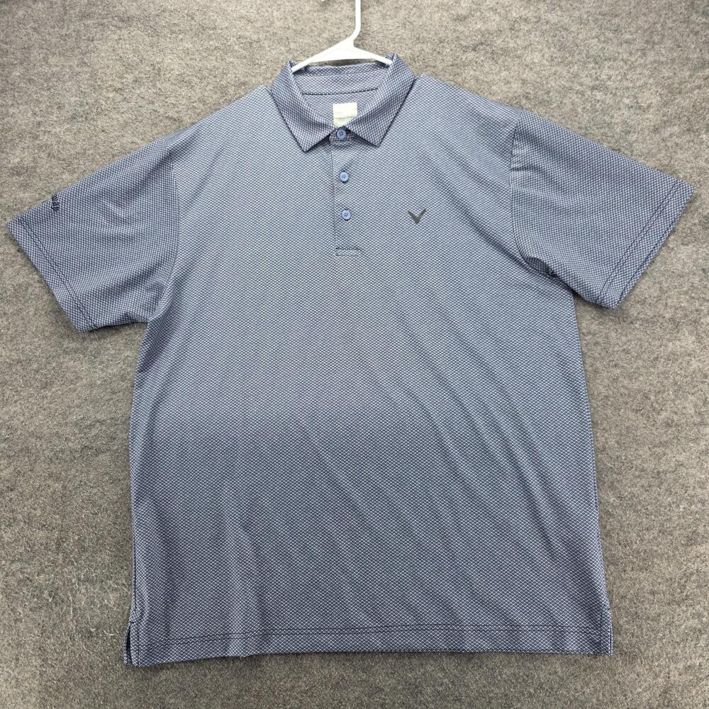 Callaway Polo Shirt Mens Large Blue Geometric Print Golf Performance Stretch